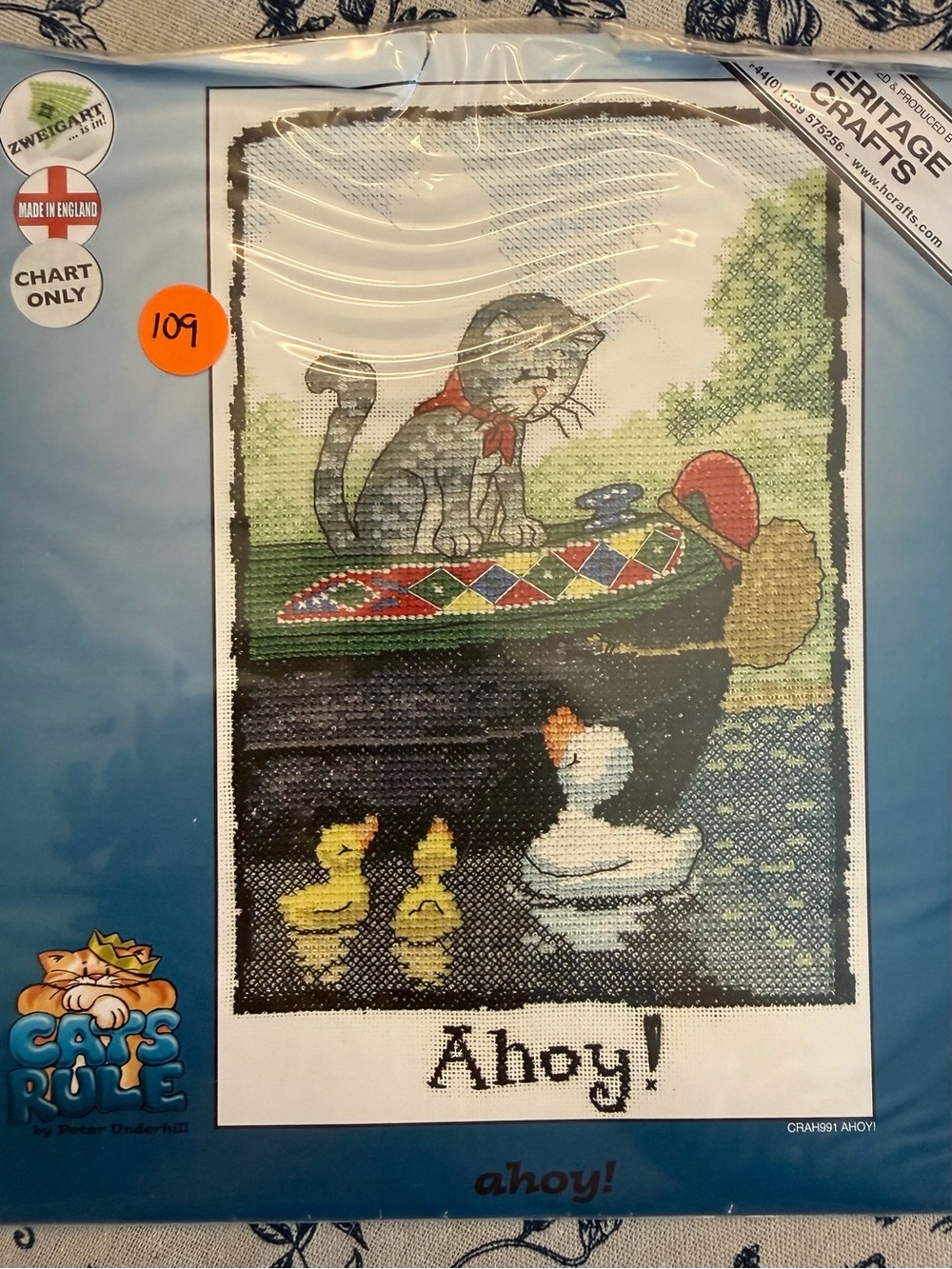 Zweigart Cats Rule AHOY Cross Stitch Pattern‎ Cat On Boat Ducks In Pond